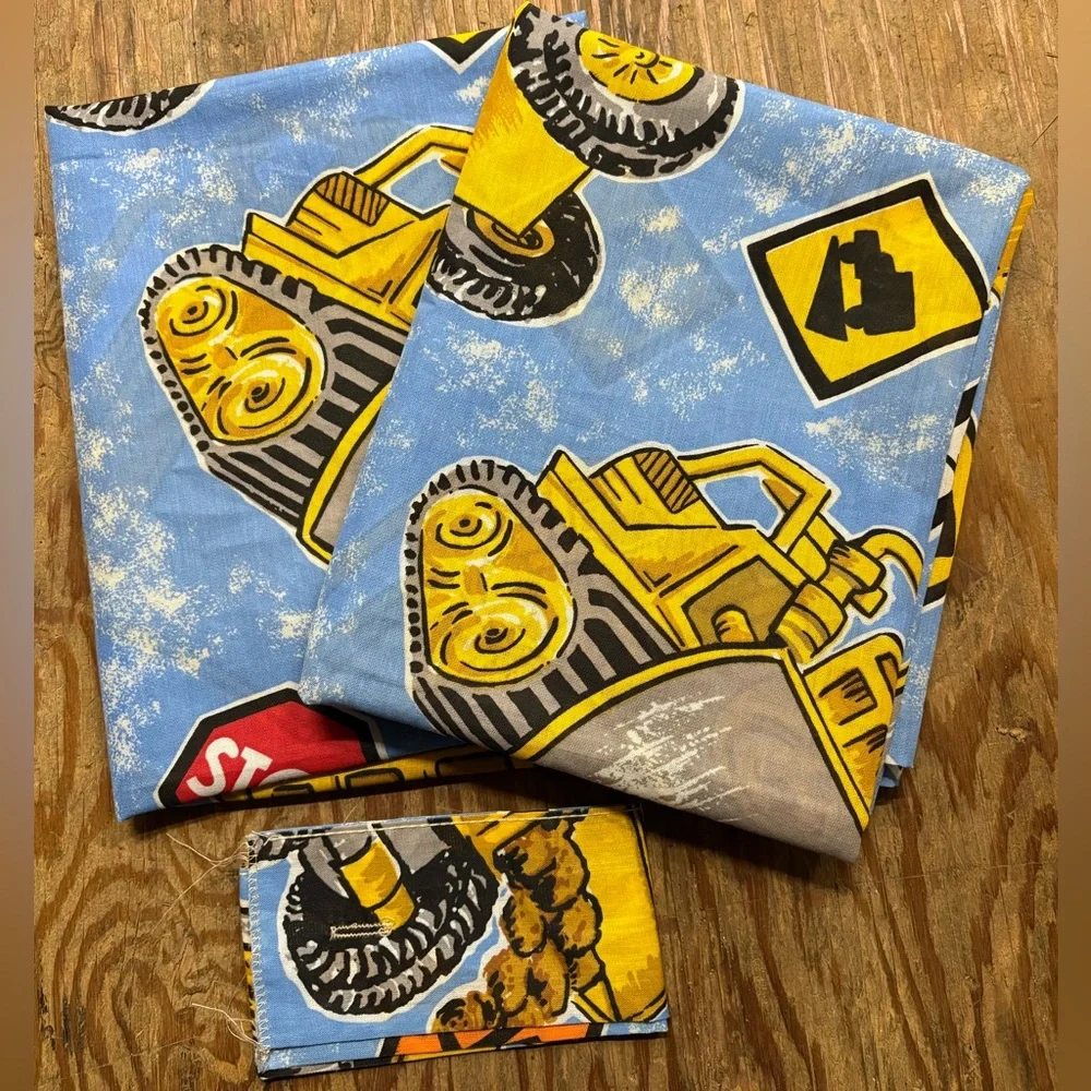 Vintage Kids Curtains Construction Trucks Two Panels 63 x 40 Cotton